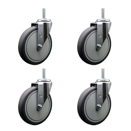 Service Caster 6 Inch Thermoplastic  Rubber Wheel Swivel 58 Inch Threaded Stem Caster Set Service Caster SCC-TS20S614-TPRB-58212-4